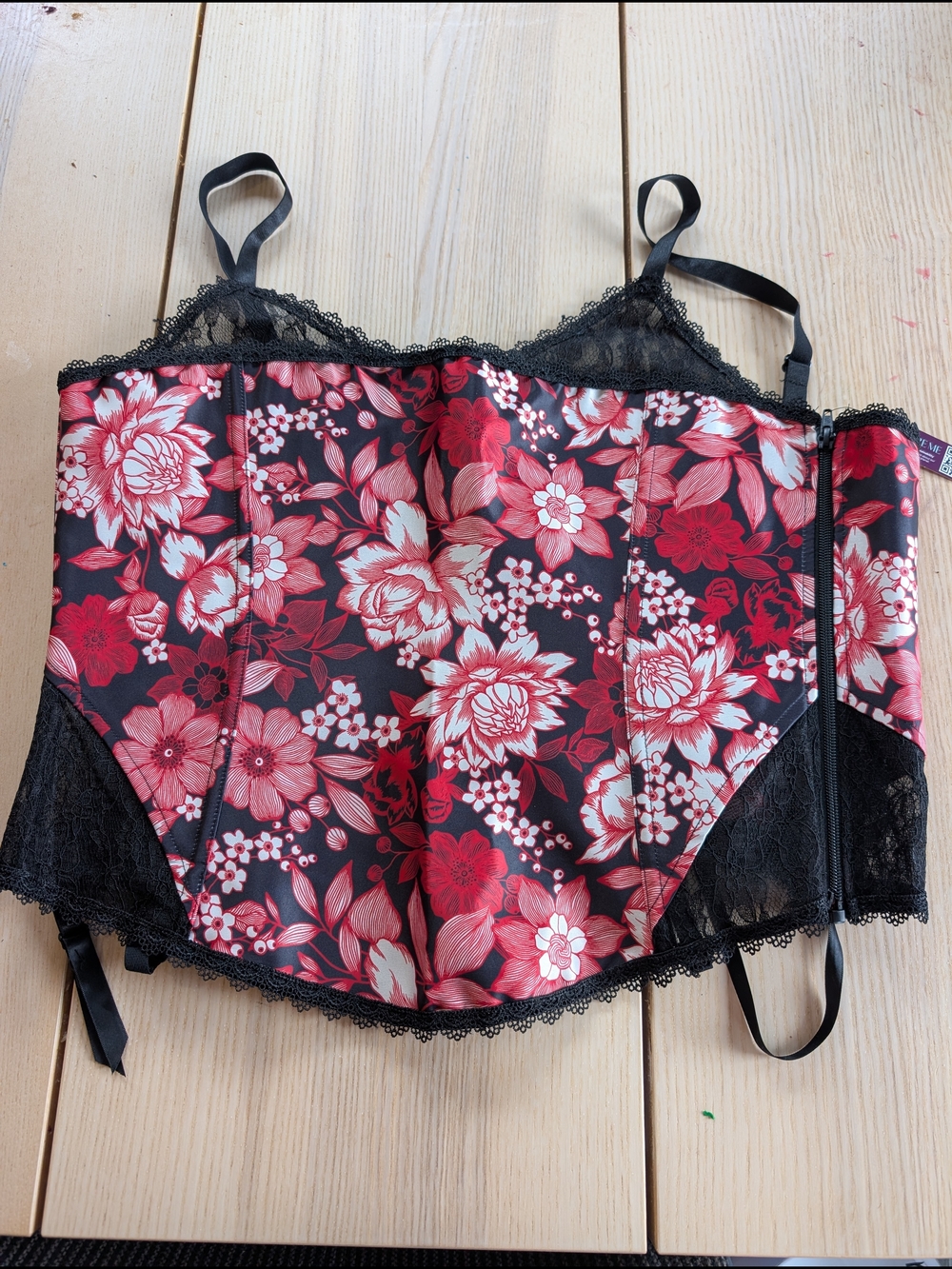 Adore Me Red & Black Floral Lace Bustier
